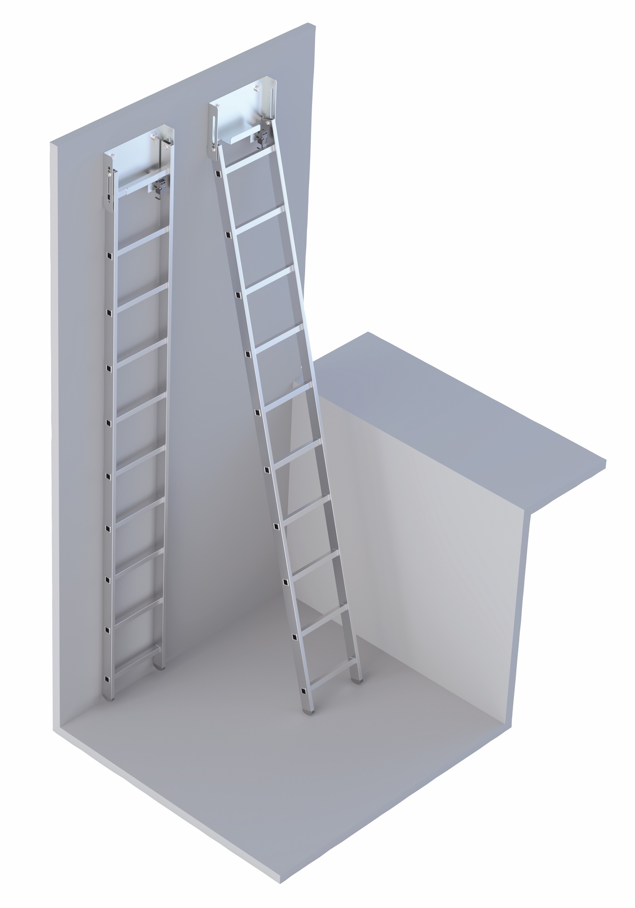 Gropstege typ 7b 2.80m EN81-20 för max grop 1.60 m - inkl. utfällbart väggfäste m. kont IP67