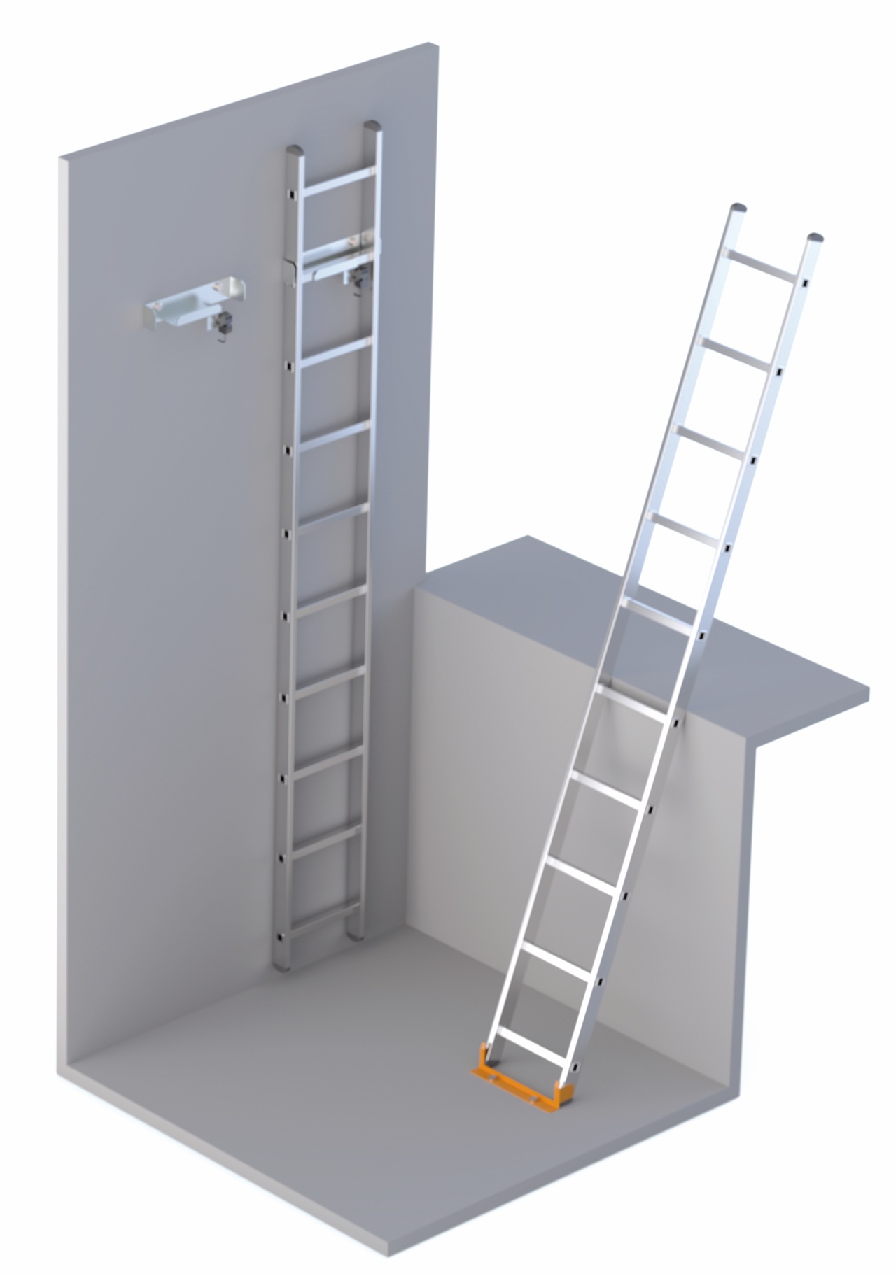 Ladder type 5 2.52m EN81-20 max pit depth 1.30 m - incl. wall fastening with contact & floor attachement